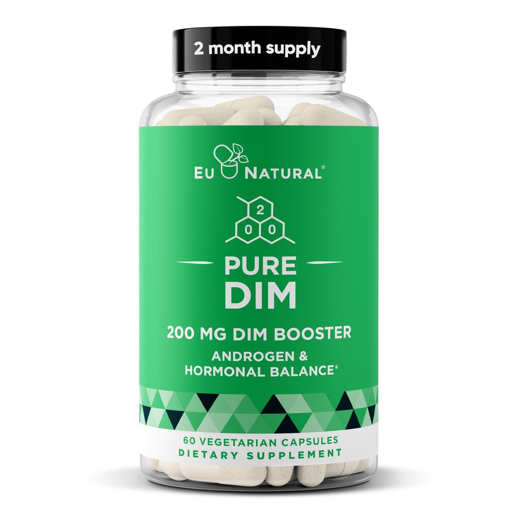 DIM Supplement Pure 200 Mg for Women or Men - Estrogen Hormone Balance Supplement for Energy, Fatigue, Stress, Menopause, Hot Flashes - Enhanced Bioavailability BioPerine - 60 Vegan Soft Capsules
