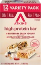 Atkins Blueberry grec Yogurt i Strawber Manke High Protein Bar, High Fiber, Keto Amitly, 12 comte (6 Barts Cada Flavor)