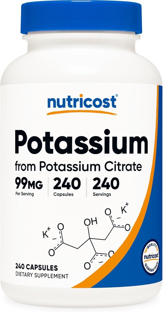 Citrato di potassio di Nutricost 99mg, 240 Capsule - Senza glutine, Non OGM
