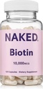 NAKED Biotin 10.000mcg - Max Indarra Bitamina B7 Osagarria Ile osasuntsuetarako, Azala eta Nails euskarria - Ez-GMO, Gluten-Free, Vegan - Keratin Ekoizpena onartzen du - 120 kapsula