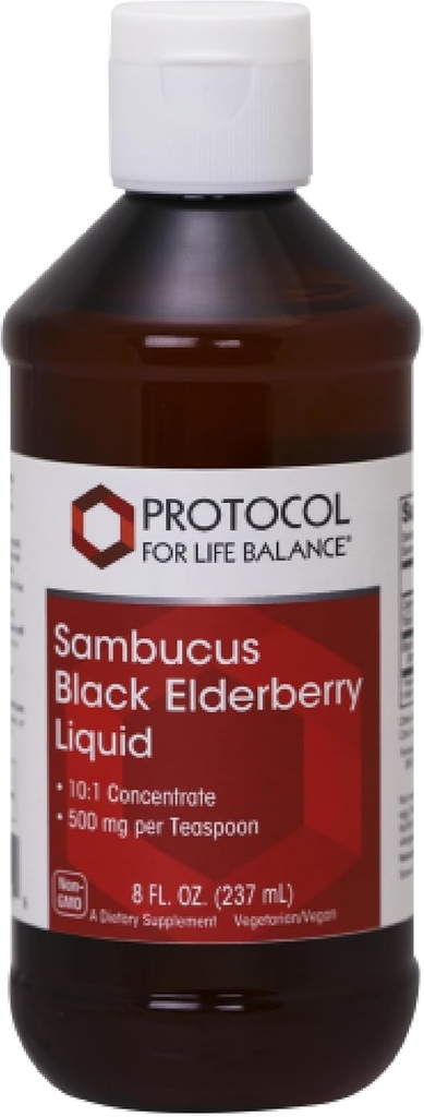 PROTOCOL FOR LIFE BALANCE Sambucus Black Elderberry Liquid - 500 mg Black Elderberry - Wellness Support - Noski Gertatzen diren konposatuak - Ez-GMO, Kosher eta Vegan - 8 fl oz