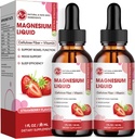 M inch Magnesium Glycinat Flüssigkeit, hohe Absorption Magnesium Flüssigkeitstropfen mit Cellulosefaser, Bromelain, Vitamin B6, C, D, Zink, Magnesium Ergänzung für Kinder und Erwachsene, Erdbeeren Geschmack, 2 Packung