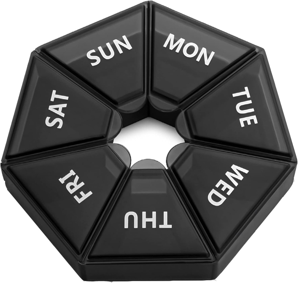 Extra nagy heti Pill Organizer, XL 7- Sided Portable Pill Box Medicine esetében Vitamin / Halolaj / Pills / Kiegészítők - Arthritis Friendly