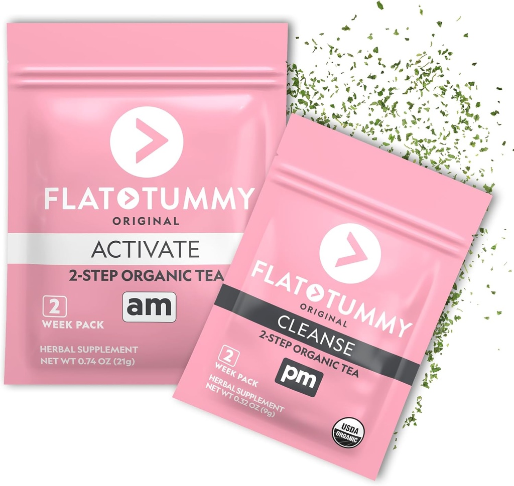 Flad Tummy Detox Tea (2 Uge Program) - 2 -Step Detox Tea to Boost Energy & Reducere Bloating * - Alle naturlige Detox Cleanse w / Green Tea, Lemon Balm, Mælkebøtte, Fennel, & mere - fordøjelsesstøtte