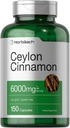 Horbäach Ceylon Cinnamon Capsules - 6000 mg - 150 count - Non-GMO, Gluten Free supplement