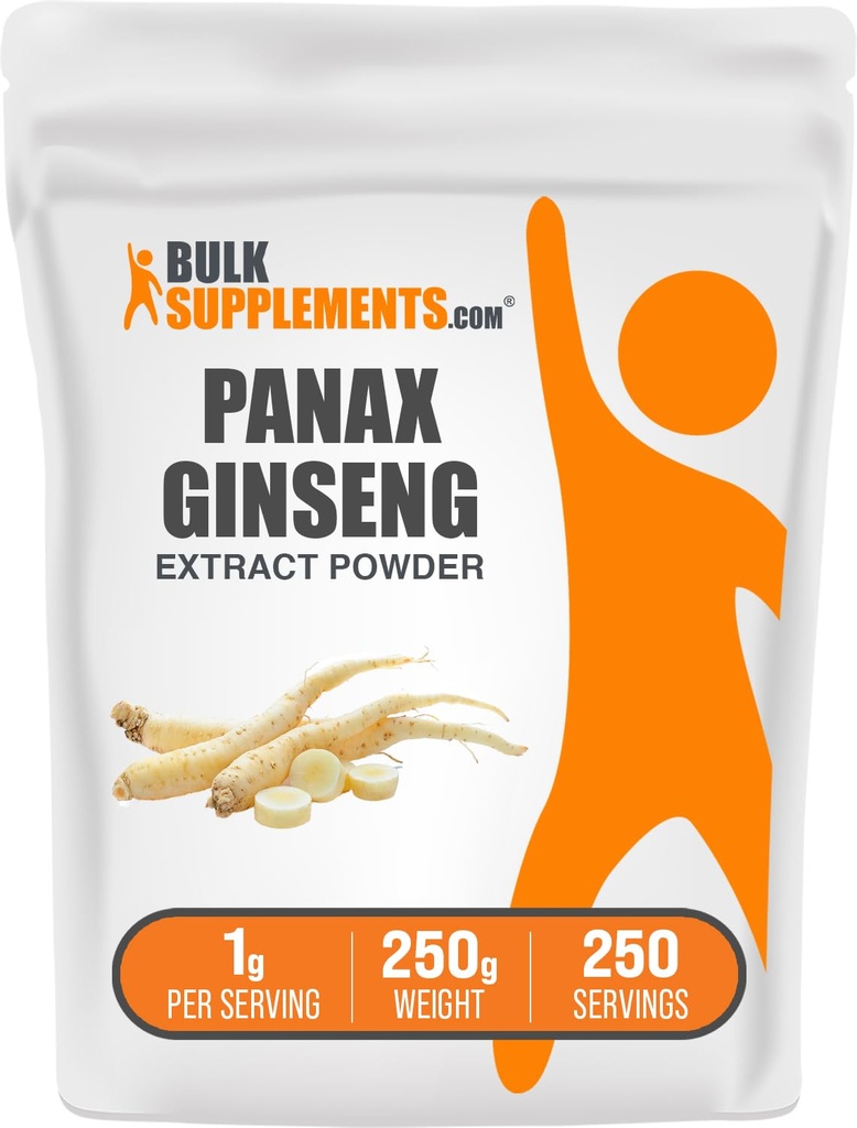 BulkSupplements.com Ginseng Root Extract Powder - Panax Ginseng Supplement, Herbal Supplement - Vegan & Gluten Free, 1g per Serving, 250g (8.8 oz) (Pack of 1)