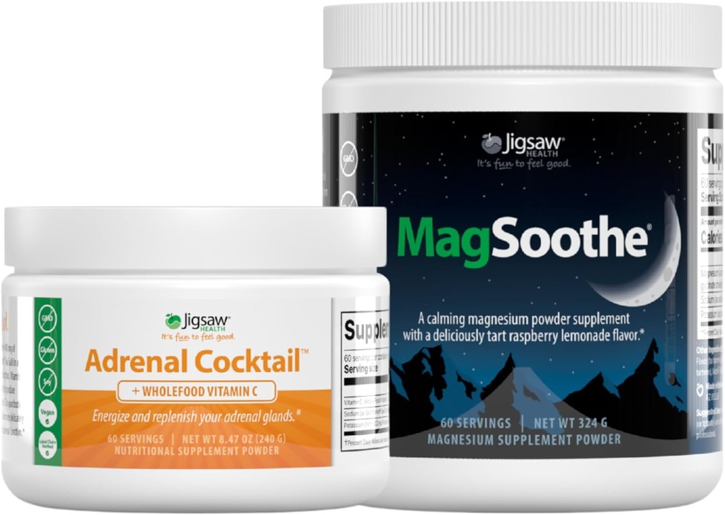 Jigsaw Health Bundle, Adrenal Cocktail, 60 Servings (Jar), en MagSoothe (Raspberry Lemonade), 60 Servings (Jar)