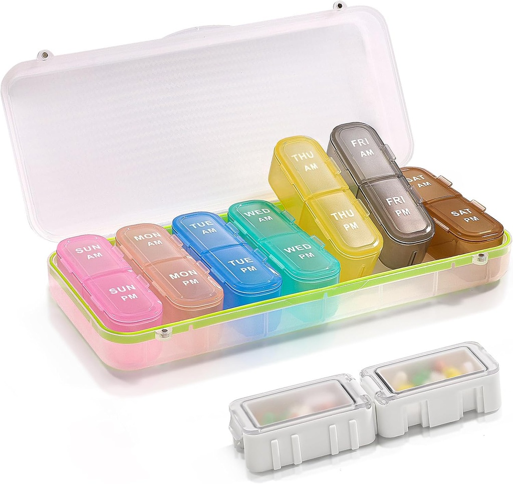 Pill kastes un organizētājs 2 reizes dienā, Pill organizētājs 2 reizes dienā, Weekly Pill organizētājs, Travel Pill organizētājs Kaste vitamīniem, zivju eļļas+ 2 Atdalāms Cute Pill organizētājs (balts)