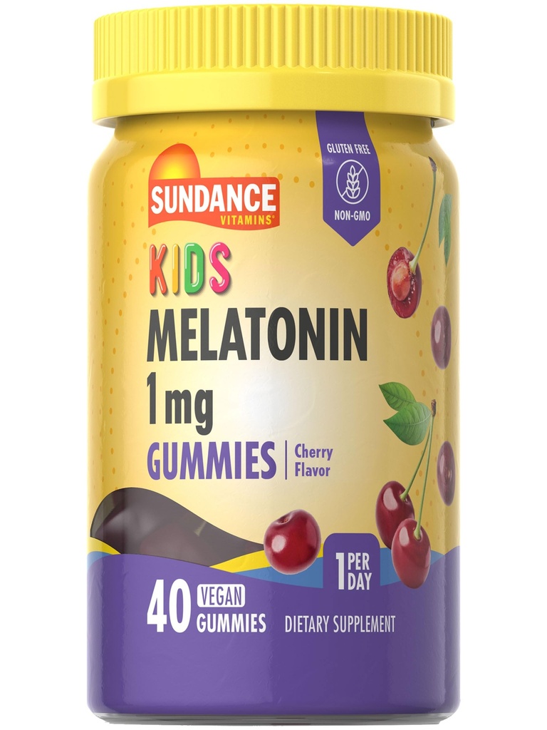 Sundance Kid's Melatonin Gummies 1mg | 40 Count | Cherry Flavor | Vegan, Non-GMO, and Gluten Free Supplement