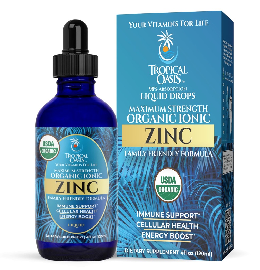 USDA Organic Ionic Zinc Droppers for Men, Women & Kids | Liquid Zinc Supplement Trace Mineral Formula | Immune Function | Skin Health | 98% Absorption | Sugar-Free, Vegan, Non-GMO | 4 Fl Oz
