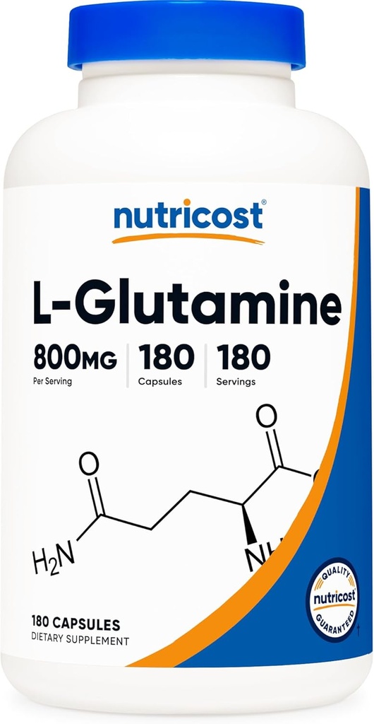 Nutricost L-Glutamine 800mg, 180 Capsules - Gluten Free, 非GMO 化学反应