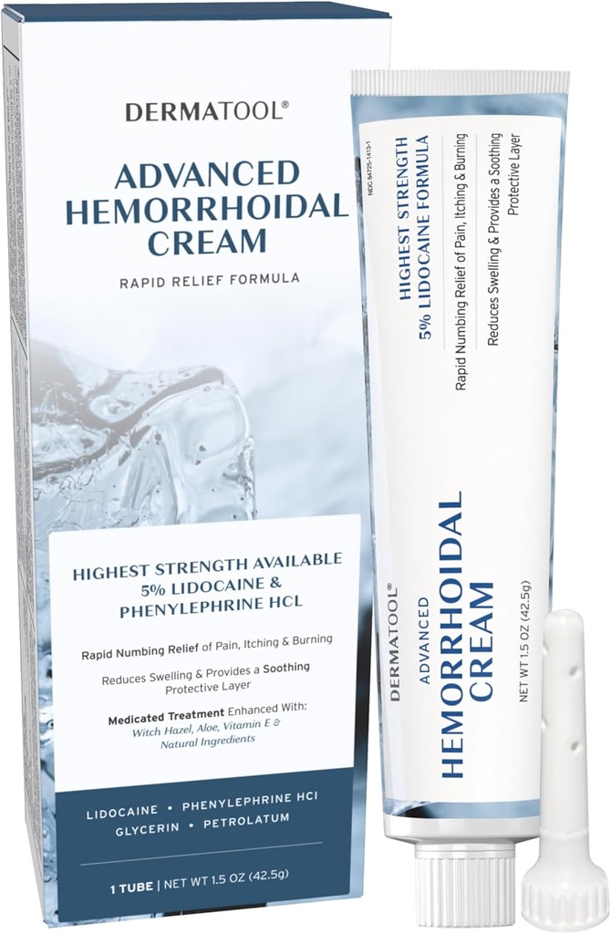 Hemorrhoid Treatment - Advanced Hemorrhoid Cream 5% Lidocaine & Phenylephrine - Hemorrhoid Shrinking Treatment - Rapid Relief of Pain, Swelling, Bleeding, Itching and Burning - Fissure & Hemorrhoids