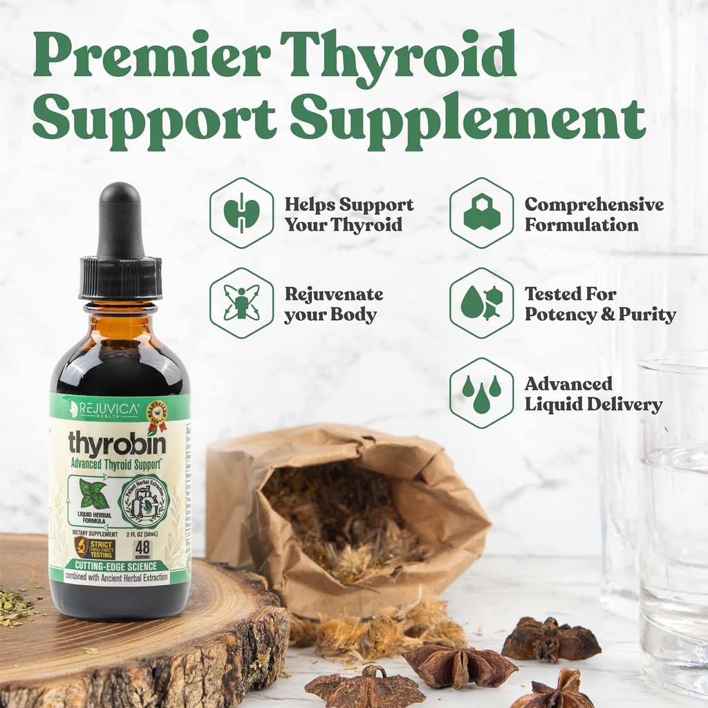 Thyrobin - Advanced Thyroid Support Supplement - Flüssige Lieferung für bessere Absorption - Iodine, Sting Nettle, Kelp, Astragalus, Ashwagandha &amp; mehr!