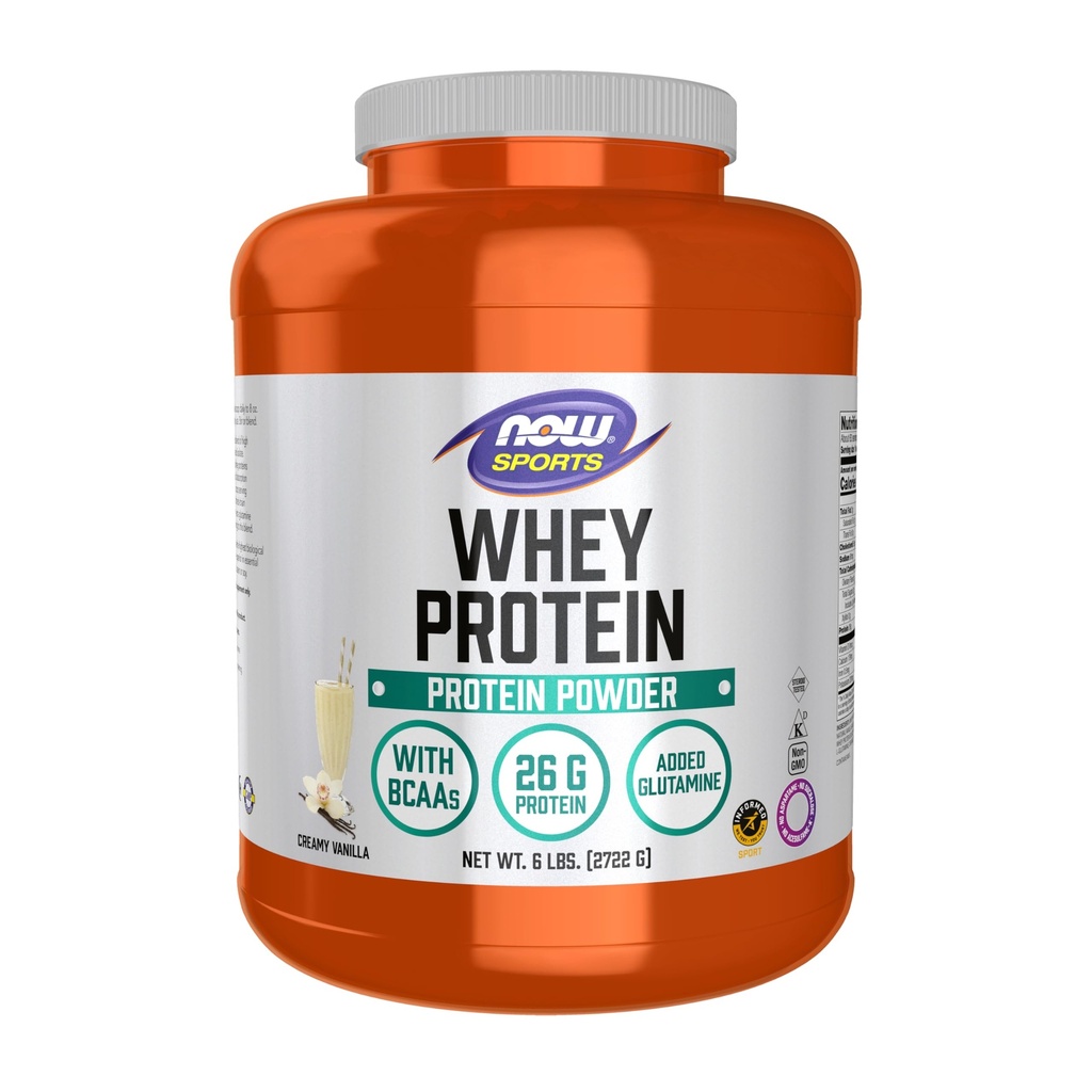NOW Sports Nutrition, Whey Protein, 26 g With BCAAs, Creamy Vanilla Powder, 6-Pound