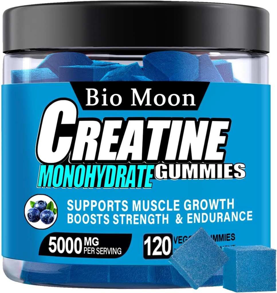 Creatine Monohydrate Gummies 5000mg for Men & Women, Chewables Creatine Monohydrate for Muscle Strength, Muscle Builder, Energy Boost, Pre-Workout Supplement(120 Count)- Blueberry Flavour