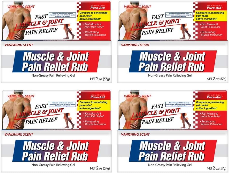 Muscle & Joint Pain Relief Rub, Artritis Txikiaren laguntza azkarra, Backache, Muscle & Joint Pain Ez-Greasy Cream, 2oz (4pk)