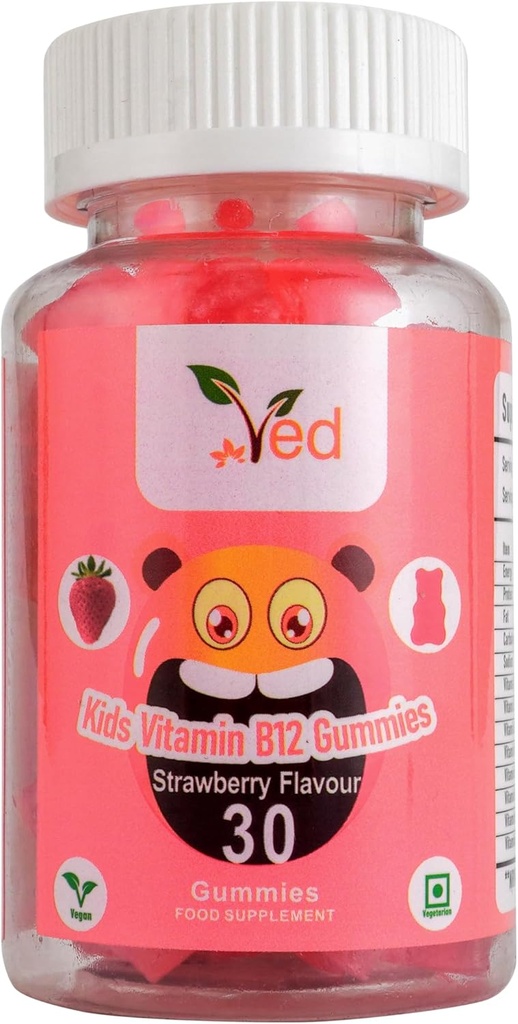 비타민 B12 보충교재, 에너지 & 면역 체계를 위한 Ved 아이 비타민 B12 Gummies - 15 일 공급, 30 Chewable 아이 비타민 Gummies. (15 일 공급)