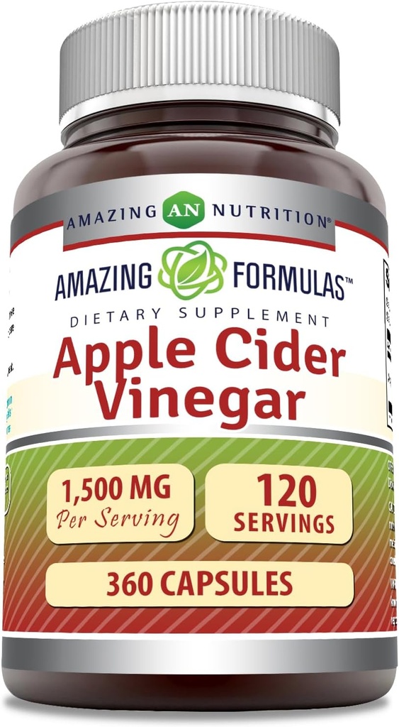 Amazing Formulas Apple Cider Vinegar 1500 mg In Service Supplement | Capsules | Non-GMO | Gluten Free | Made in USA (360 Count)