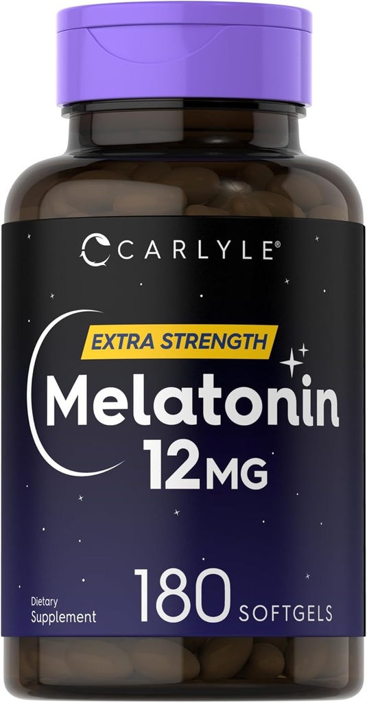 Carlyle Melatonin 12 mg | 180 capsule di softgel | Supplemento di supporto extra di resistenza per adulti | Non OGM, Gluten Free