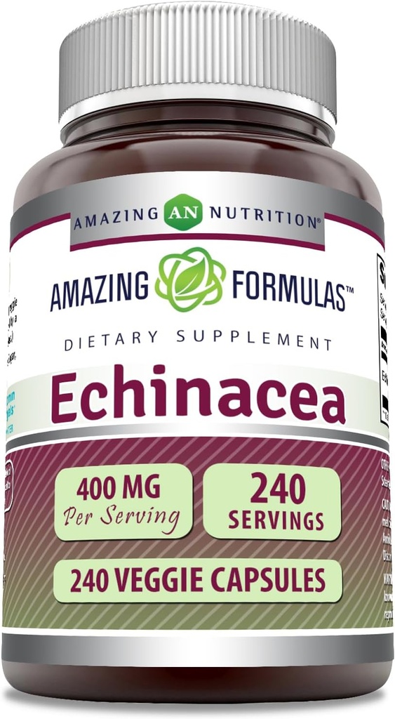 Formula harrigarriak Echinacea osagarria | 400 Mg zerbitzuko | 240 Veggie kapsulak | Ez-GMO | Gluten-Free | Made in USA