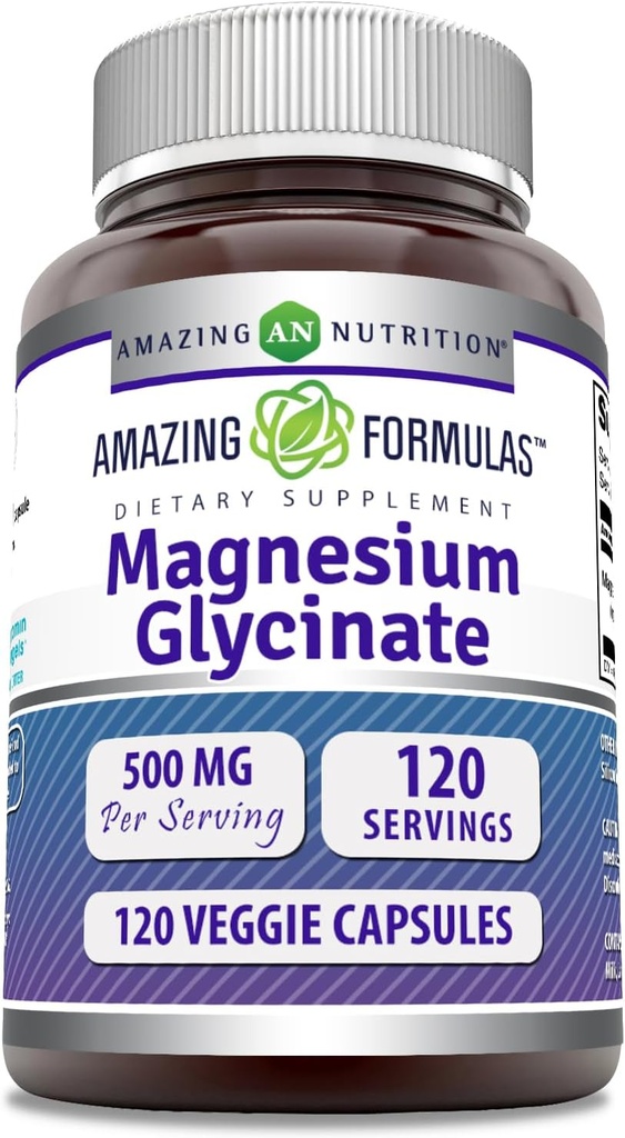 Magnesium Glycinate 500 Mg | Veggie kapsulak osagarria | Ez-GMO | Gluten-Free | Made in USA (Ez-flavored, 120 Count)