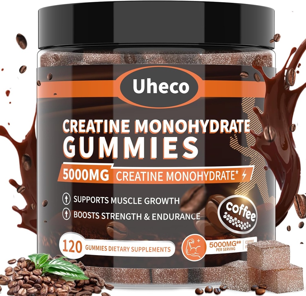 Caffè Flavor Creatina Monoidrato Gummies 5000mg per uomini e donne, Contiene L-Taurina + Vitamina B12, Betaina, L-Citrullina per la resistenza muscolare, Migliorare l'eccedenza di esercizio -116 Conte