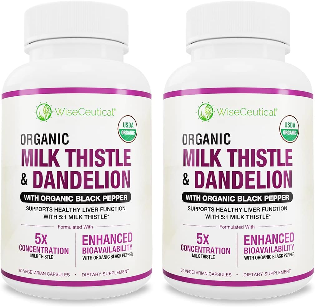 Max Absorbtion USDA Organic Milk Thistle Potent 5:1 Extract concentrat (rezistenta 2000 mg) & Organic Dandelion Root 