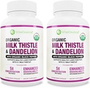 Max Absorption USDA Organic Milk Thistle Potent 5:1 Concentrated Extract (2000mg Strength) " Organic Dandelion Root ) Silymarin Antioxidant Flavonoid ) Liver Support supplement (60 count (Pack of 2)