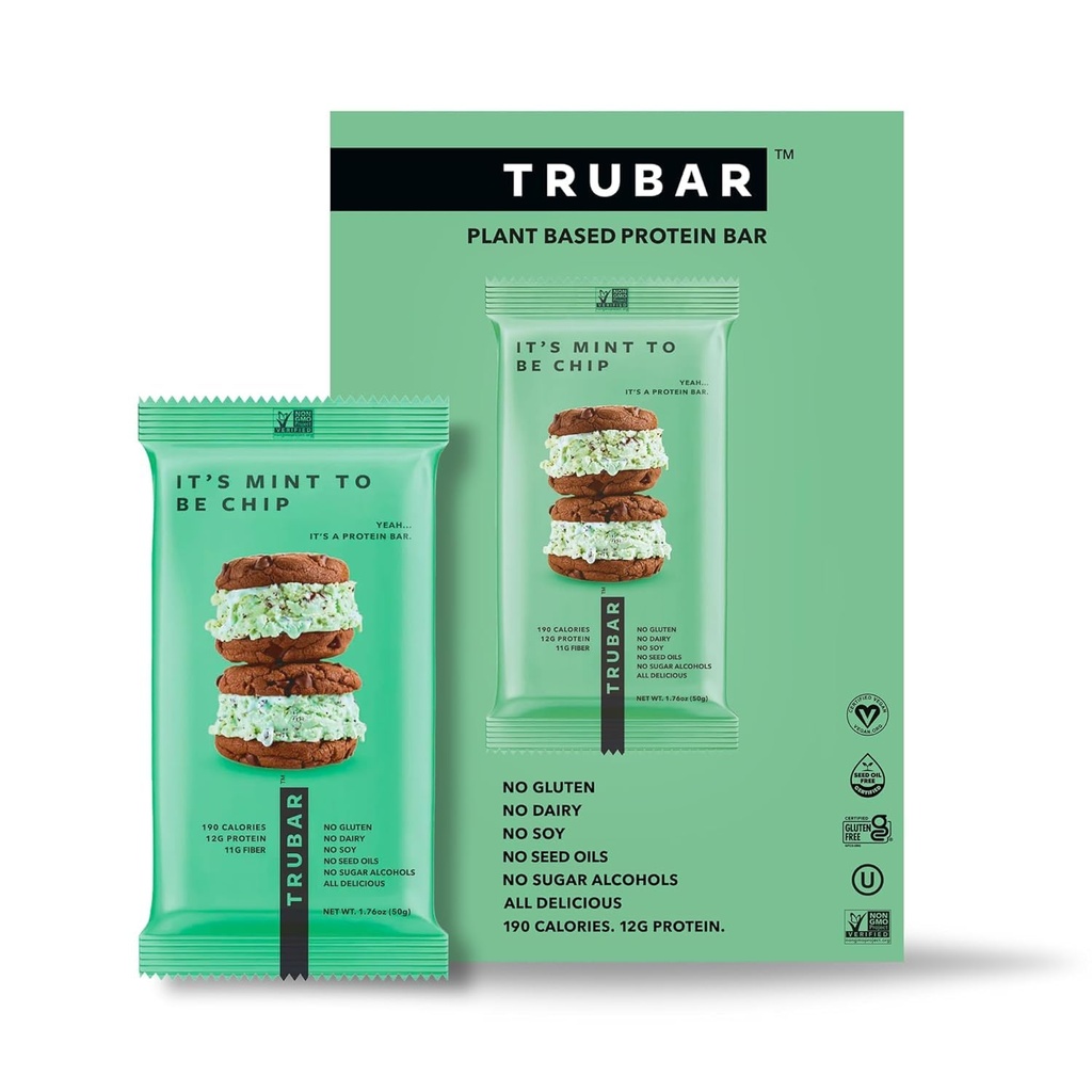 TRUBAR Vegan Protein Bars - Soy Pulsuz, Süt Pulsuz, Gluten Pulsuz Protein Barlar - No Sugar Alcohols - Non-GMO - Protein 12g - Chip olmaq üçün Mint - 12 Count
