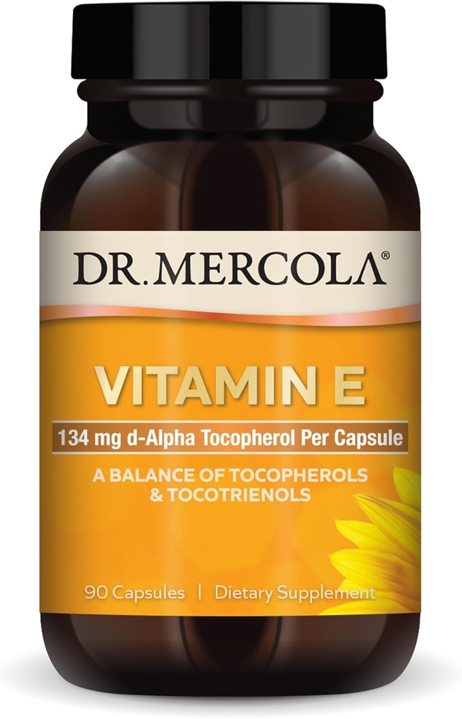 Dr. Mercola Vitamin E, 90 Serving (90 kapsul), 134 mg na kapsulo, prehranska dopolnila, podpira zdravo kožo, ne-GMO