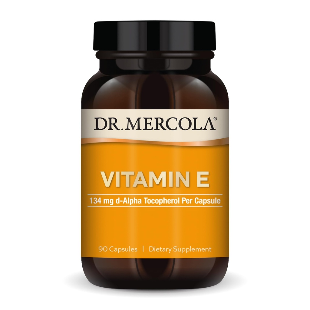 Dr. Mercola Vitamin E, 90 Servings (90 Capsules), 134 mg Per Capsule, Dietary Supplement, Supports Healthy Skin, Non-GMO