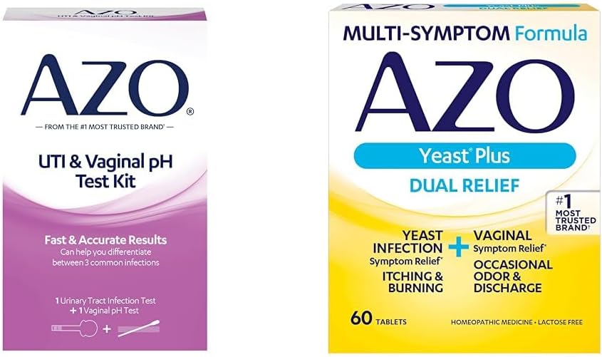 AZO Urinvejsinfektion Test Strip + vaginal pH Test Kit + Gær Infektion & vaginal symptom Relief Tablets, 60 Tæl