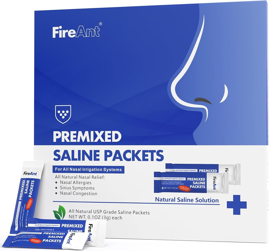 FireAnt Saline Packets pro Sinus Rinse, 100 Premixed Neti Pot Salt Packet pro Nasal Rinse, Sinus Rinse Packets pro Nasal zavlažovací systém, PH Vyvážený - Slate Blue