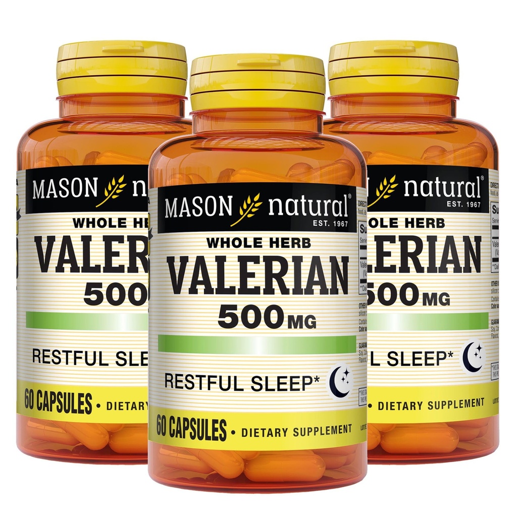 MASON NATURAL Valerian Root 500 mg, 6 Month Supply, Natural Sleep Aid, Promotes Healthy & Restful Sleep, Herbal Supplement, 3 Pack