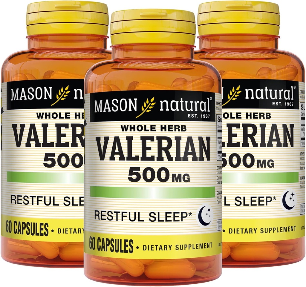 MASON NATURAL Valerian Root 500 mg, 6 Month Supply, Natural Sleep Aid, Prootes Healthy & Restful Sleep, Herbal Supplemen, 3 Pack