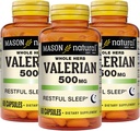 MASON NATURAL Valerian Root 500 mg, 6 Month Supply, Natural Sleep Aid, Насърчаване на здравословен и спокоен сън, билкови добавки, 3 Pack