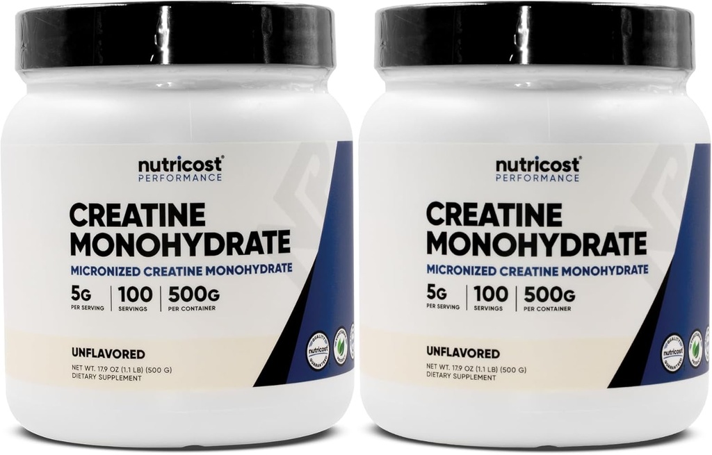 Nutricost Creatin Monohydratpulver (2 Packung) - 5g pro Servierung, 100 Servierungen, 500g (17.9 oz) - Scoop Included
