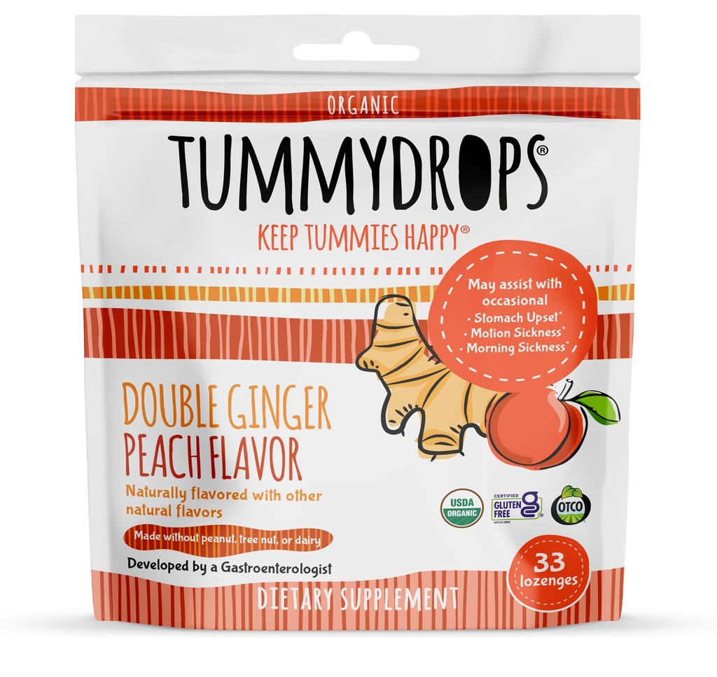 Tummydrops USDA Organic Double Ginger Peach, 33 lozenges