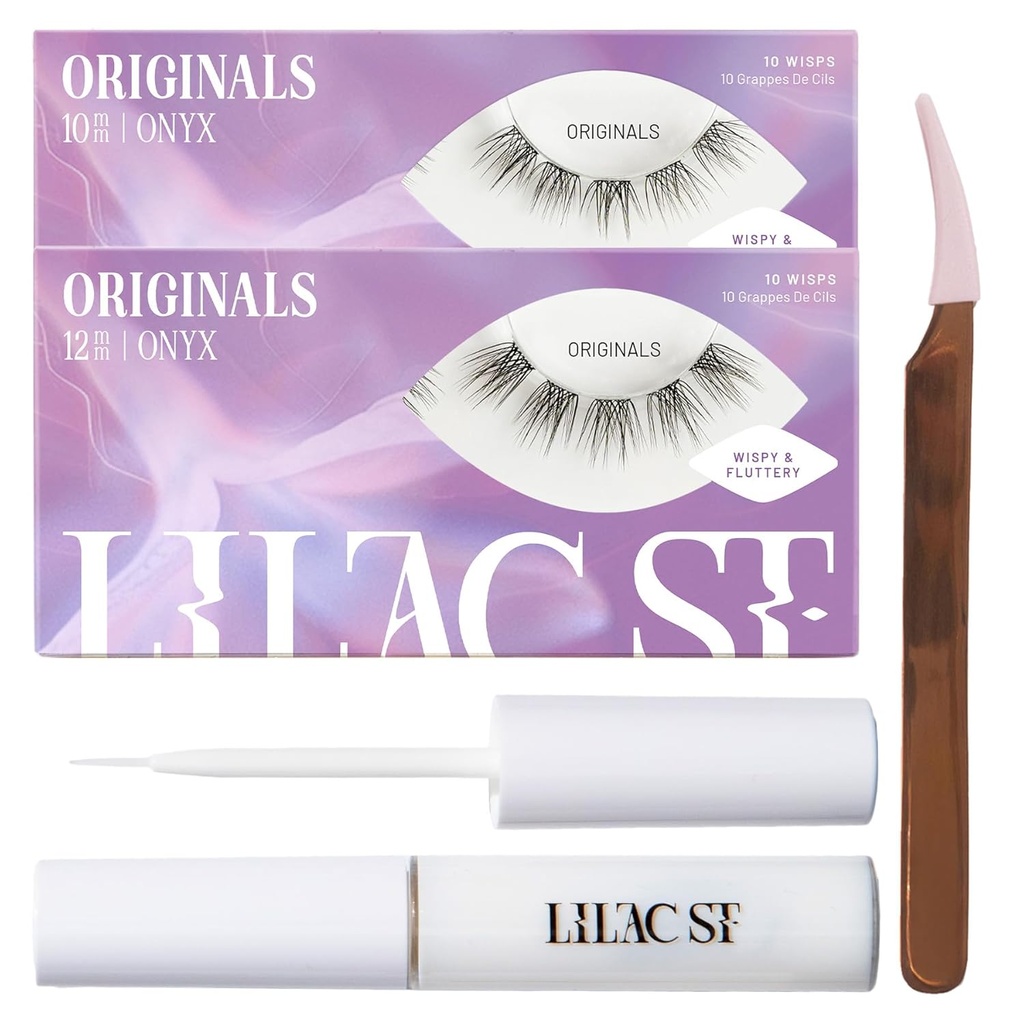 Lilac St - Originals Starter Kit - Includes Natural Faux Eyelash Clusters (10mm ' 12mm), Clear Lash Glue, " Lash Applicator - Light weight " Lifelike - lasts 10 Days - Cruelty Free, Vegan - 20 Lashes