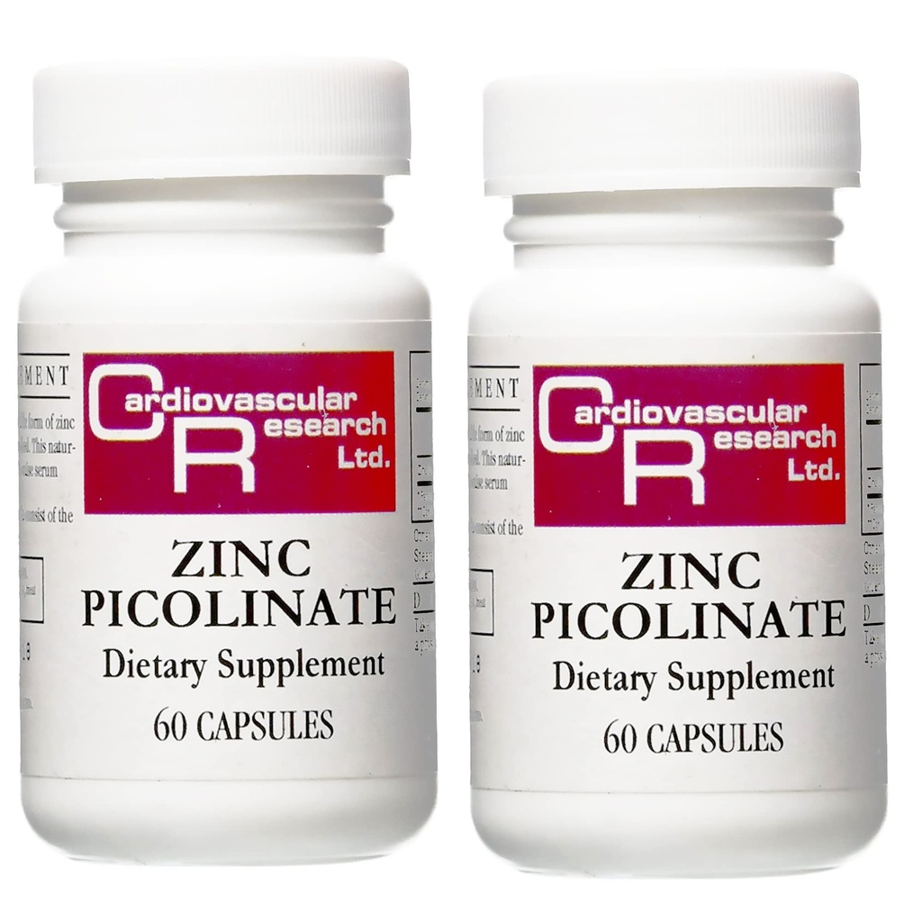 Cardiovascular Research Zinc 25 mg Zinc Picolinate 120 Capsules - for Immune System Support - Two Bottle Bundle