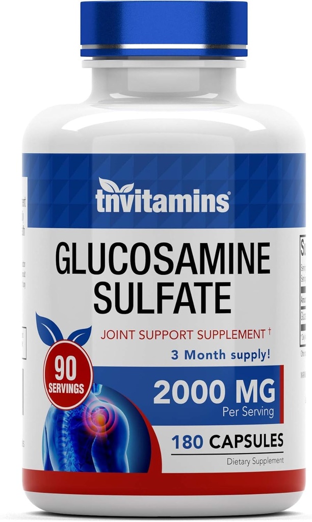 Tnvitaminy Glucosamine Sulfath Kapsle 2000 MG (180 hrabě) 124; Společná podpora * Dodatek pro ženy a muže 124; Vyrobeno v USA 124; Podpory flexibility a mobility