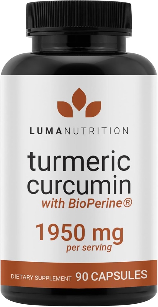 Luma Nutrition Turmeric Curcumin dengan Black Pepper - 95% Curcuminoids - 1950mg Per Serving - Premium Turmeric Suplemen - dengan BioPerine untuk Absorpsi Max - Dibuat di USA - 90 Kapsul