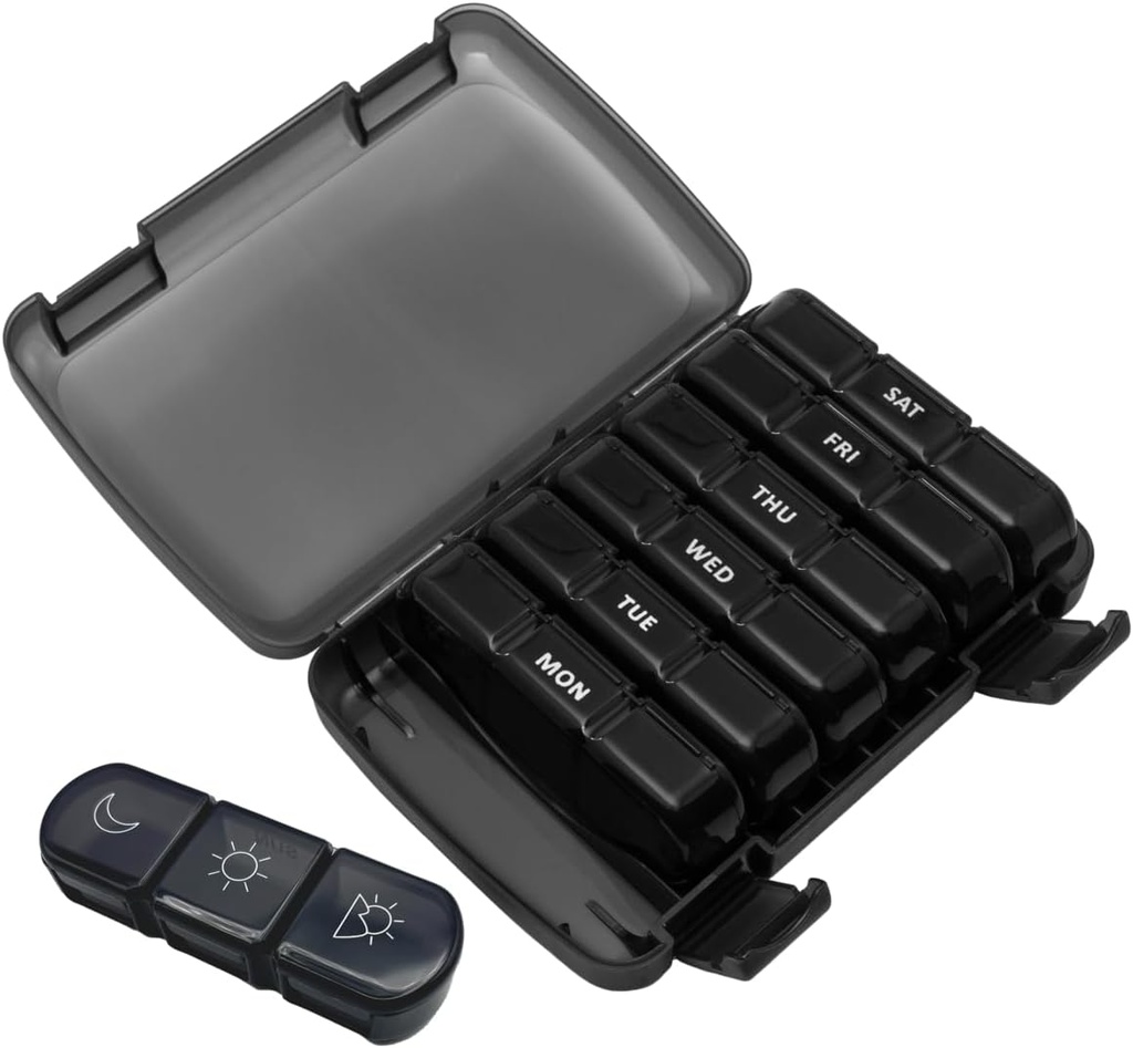 Ezy Dose Weekly (7- nap) Napi Medtime Pill Organizer Case, Vitamin Planner és Medicine Container, Eltávolítható nagy Pop- Out egyéni részlegek, 3 alkalommal egy nap, Utazás barátságos fekete, BPA ingyenes