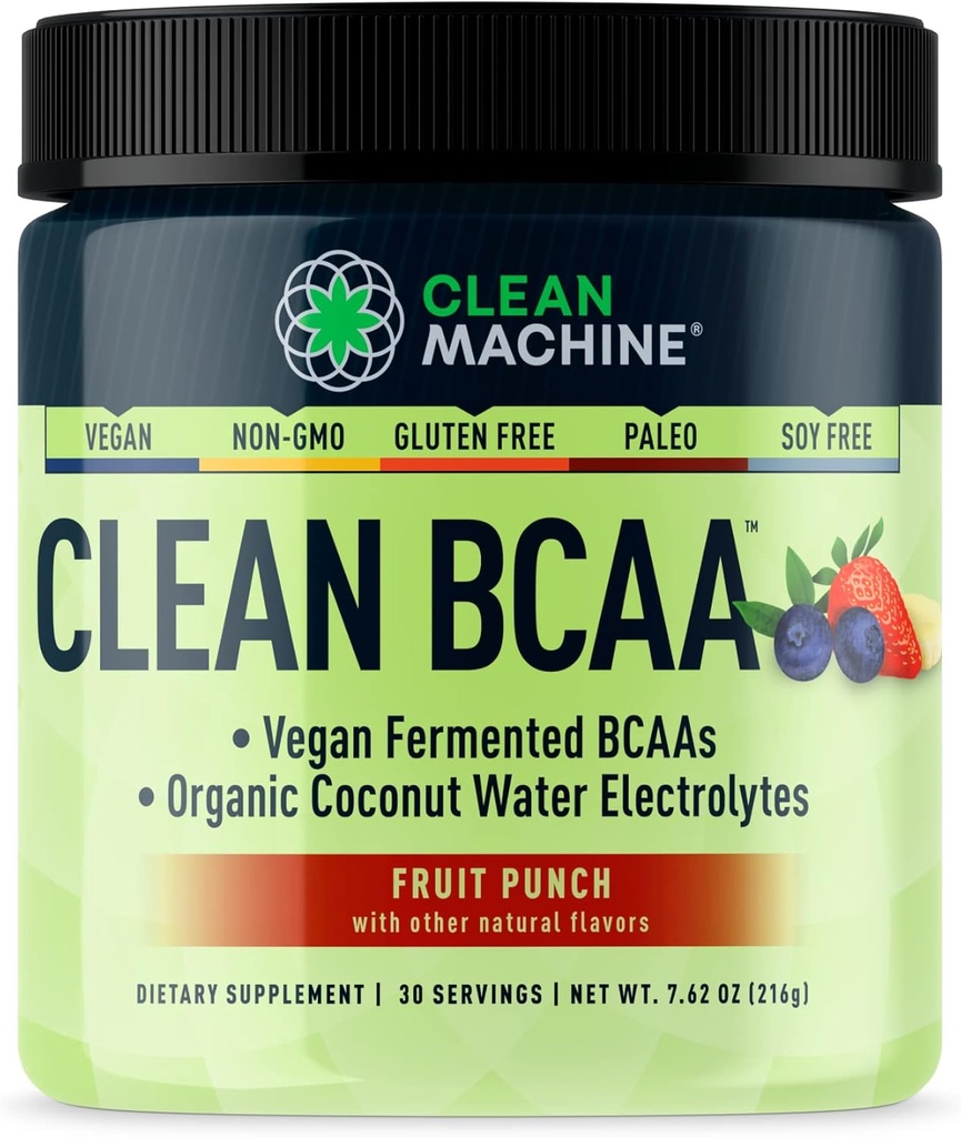 Clean BCAA - 2: 1: 1 Food Sourced BCAAs Mill & Coocous Water Electrolytes Recovery & Amino Energy Addition - Apdovanojimas Laimėjimas Vegan Amino rūgštis papildas - 30 Paslaugos (30, Vaisių punch)