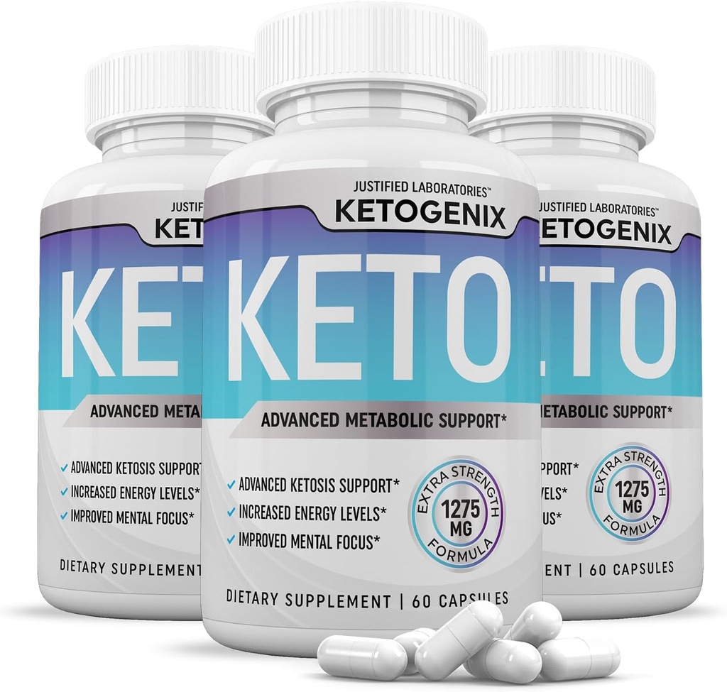(3 Pack) Ketogenix Keto Pills 1275MG Nuova e migliore formula contiene Aceto di sidro di mele Extra Vergine Olio d'oliva Polvere di tè verde Foglia 180 capsule