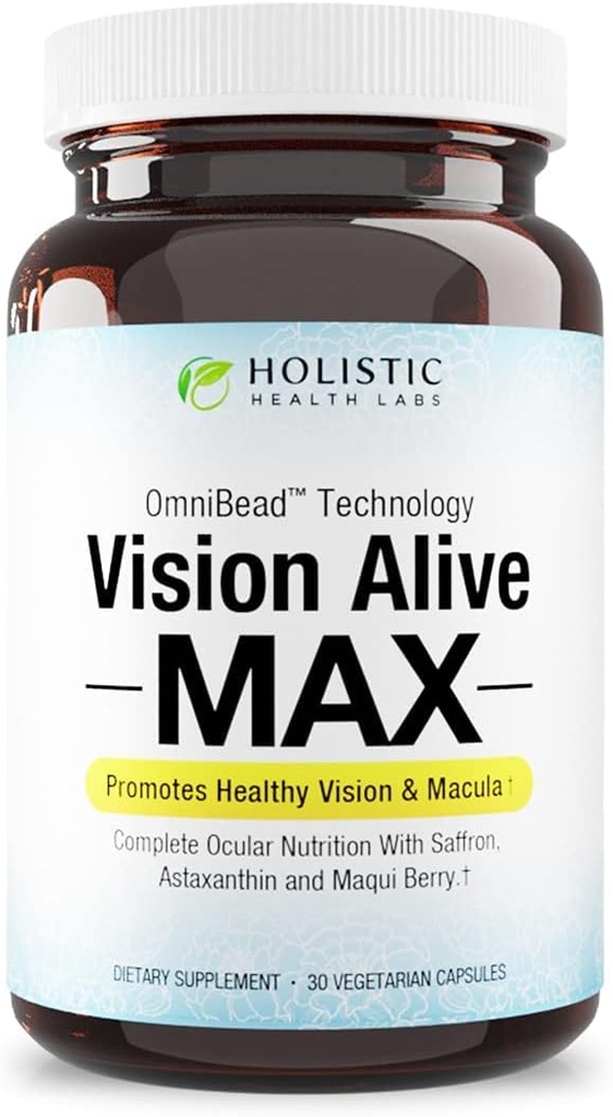 Holistické zdravotné Labs Vision Alive Max s 8 prírodnými zložkami Lutemax® 2020, čučoriedky, čučoriedky, c3g z Black Currant, Maqui Berry, Saffron, a astaxantín (30 počet (Pack of 1))
