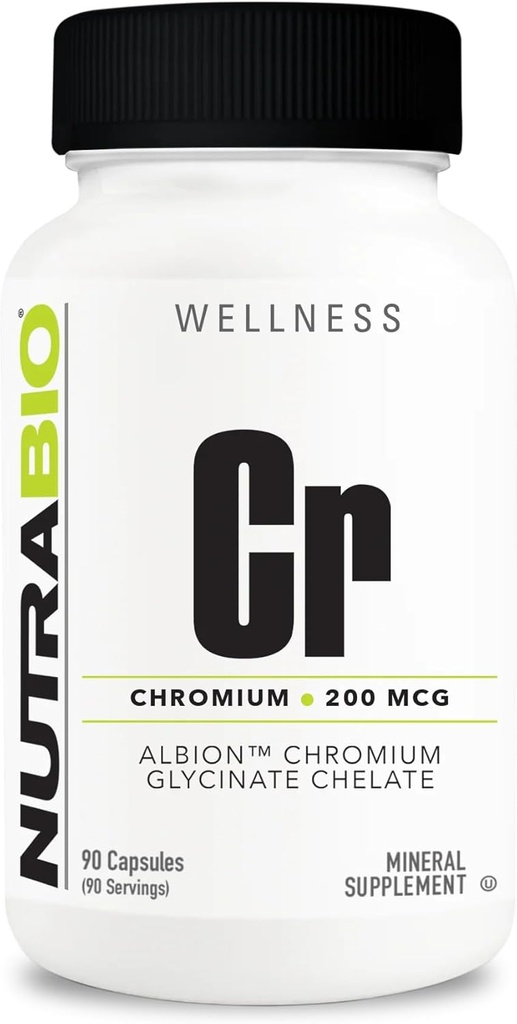NutraBio Chelated Chromium GFT - 200 mcg - 90 Zeleninové kapsle