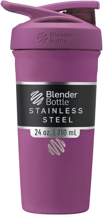 BlenderBottle Strada Shaker Cup Tel Whisk, 24Ounce, Plum ilə Paslanmaz Çelik Su Şüşə