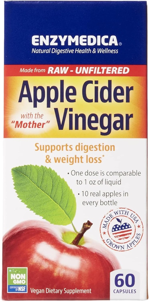Enzymedica, Apple Cider Vinegar, Healthy Weight och Digestive Support, 60 Count