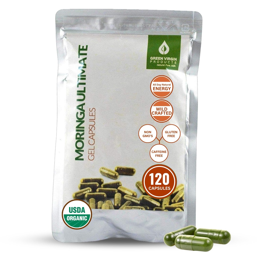 Moringa | 90 Vegan Capsules | Certified Organic | Pure Moringa Leaf Powder